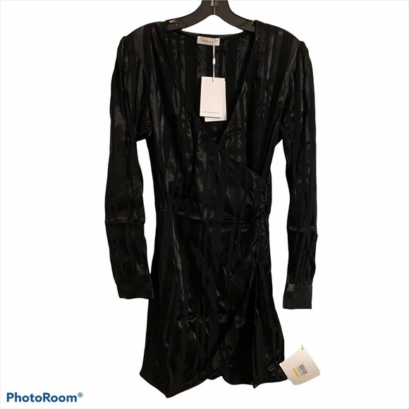 Anine Bing | Penelope Striped Satin Jacquard Mini Wrap Dress Size XS NEW Black - Picture 11 of 14